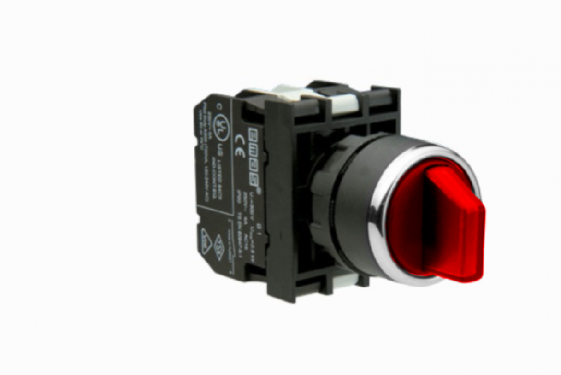Переключатель 2-0-1 (1НО+1НО), с фиксацией в положении 1, красный цвет, с блоком подсветки B3 (без лампы), серия B (250В AC, 4А), IP50 B131SL31K