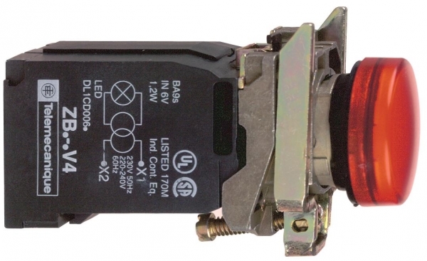 СИГНАЛЬНАЯ ЛАМПА, КРАСНАЯ, 22ММ, LED, 400 VAC, С ТРАНСФ. ПИТАНИЯ