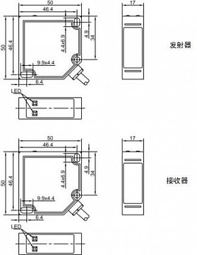 LANBAO PTF-TM20SK оптический датчик 50x50x17мм 2х-проводной Реле (T-тип) Sn=20м кабель 2м/приемник