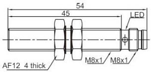 LANBAO LR08BF02DNOY-E1 индуктивный датчик M8x54мм NPN NO Sn=2мм разъем M8