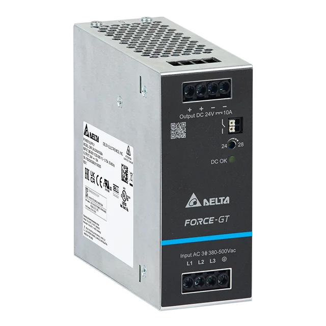 Блок питания импульсный Force-GT, 240W, 10А, 3(2)х320(340)_575VAC (450_800VDC) / 24VDC, DIN35, реле DC OK, винт.клеммы, ал.корпус