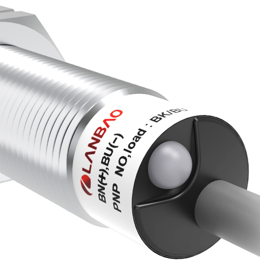 LANBAO LR12XBF02DLO Индуктивный датчик 2 мм, цилиндрический, заподлицо, 10…30 DC, Приемник двухпроводный DC, NO, никелированная латунь, кабель, IP67