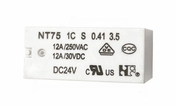 Реле NT75 1C S 0.41 3.5 12 DC24V, 12А(250VAC/30VDC), 1CO, AgSnO2, 24VDC, растр 3.5mm, IP67
