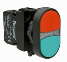 Кнопка сдвоенная (1НО+1НЗ), красный + зелёный цвет, серия CP (250В AC, 4А), IP65 CP102K20KY