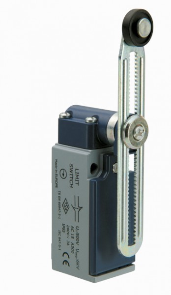 Концевой выключатель, привод реверсивный пластиковый ролик 18мм с угловым действием, регулируемый (1НЗ+1НО, мгновенное сраб.), серия L51, металлический корпус (240В AC, 3А), IP65 L51K13MEP123