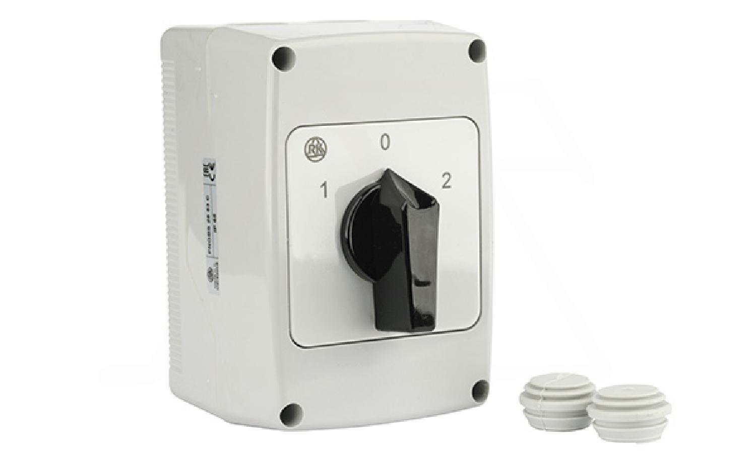 Переключатель PNGBS 25 53, 3P, 25A, тип 1-0-2 (60°), 3NO на 1_2, черная рукоятка, в корпусе IP65