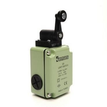 Концевой выключатель, привод реверсивный пластиковый ролик 18мм с угловым действием (1НЗ+1НО, мгновенное сраб.), серия L1, алюминиевый корпус (240В AC, 3А), IP65 L1K13MEP121
