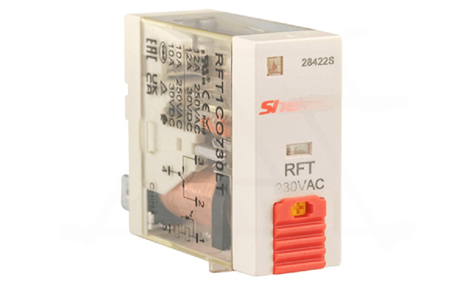 Реле RFT1CO730LT, 1CO, 12A(250VAC/30VDC), 230VAC, мех. индикация, тест-кнопка с блокировкой, LED