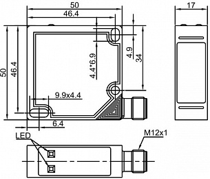 LANBAO PTF-PM5DPR-E2 оптический датчик 50x50x17мм 10-30DC PNP NO+NC Sn=5м (R-тип) разъем М12