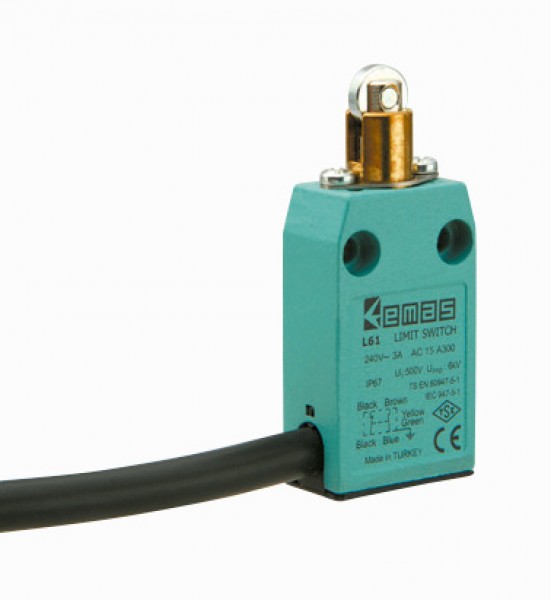 Концевой выключатель, привод роликовый 11мм металлический плунжер (1НЗ+1НО, мгновенное сраб.), серия L66, пластиковый корпус (240В AC, 3А), IP67 L66K13MUM331