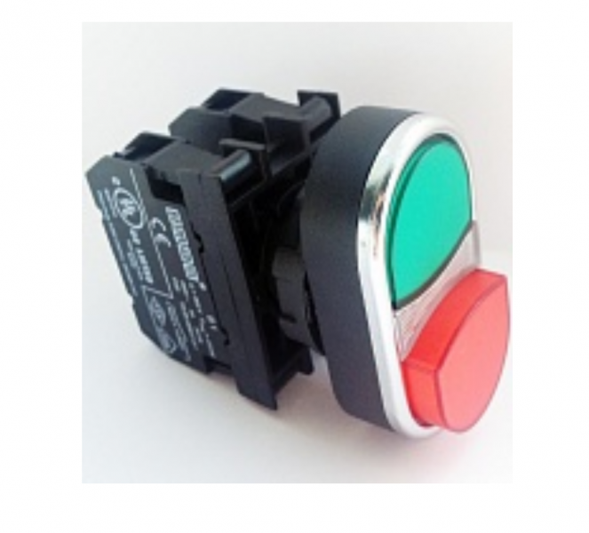 Кнопка сдвоенная красно-зеленая выступающая (1НО+1НЗ)