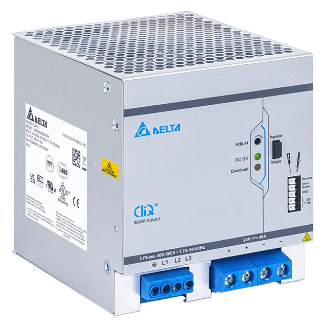 Блок питания импульсный CliQ M, 960W, 40А, 3(2)х320(380)_575VAC / 24VDC, DIN35, реле DC OK, винт.клеммы, ал.корпус