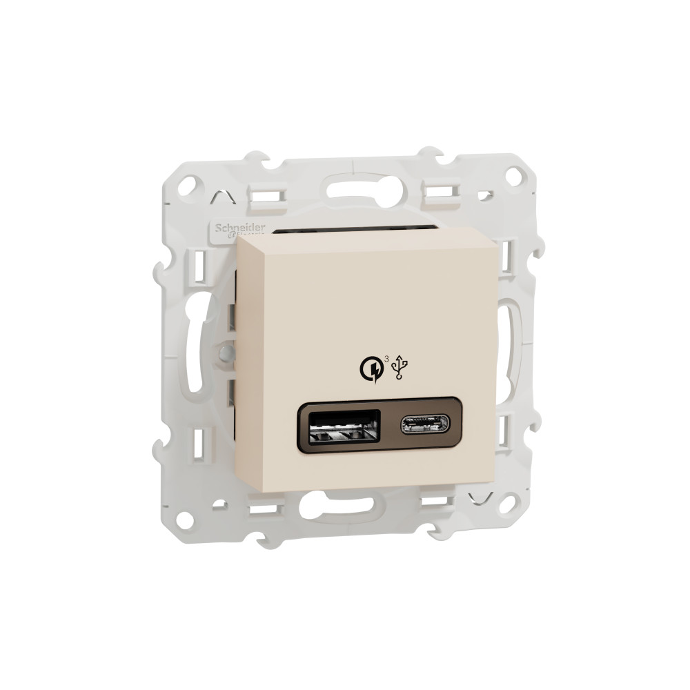 UNICA NEW РОЗЕТКА быстрая зарядка USB, 2-местная, тип А+С, 18 Вт, БЕЖЕВЫЙ