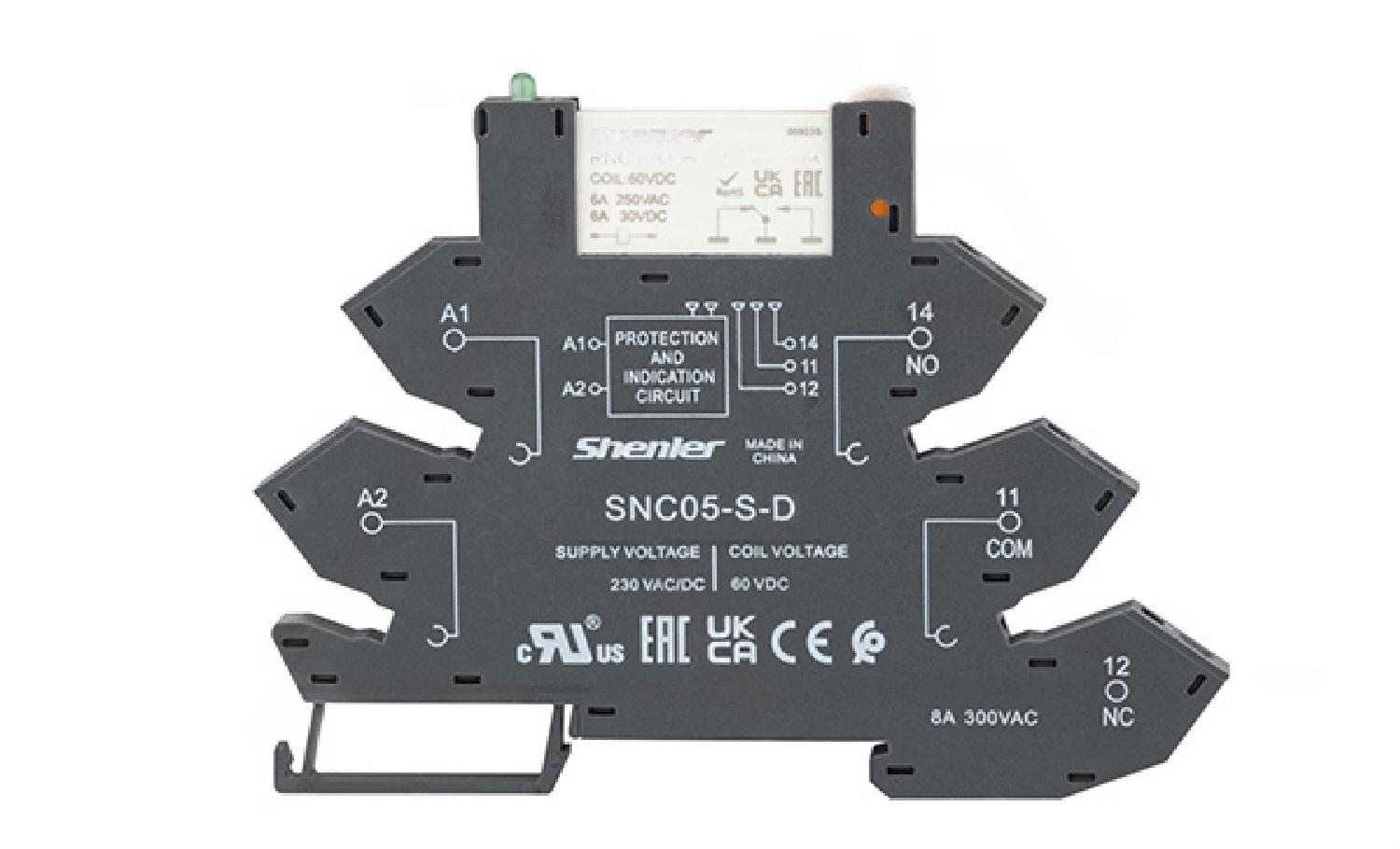 Реле интерфейсное RNC1CO060 с колодкой SNC05-S-D, пружинный зажим, 1CO, 6A(250VAC), 230VAC/DC, LED, W=6.2mm