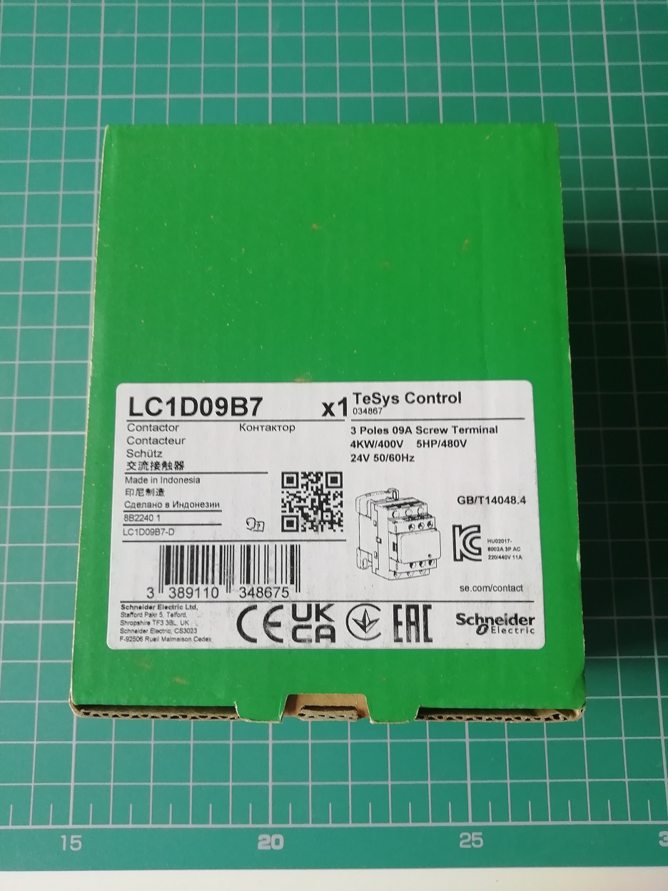 КОНТАКТОР D 3Р,9 A,НО+НЗ,24V 50/60 ГЦ,ЗАЖИМ ПОД ВИНТ LC1D09B7