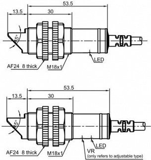 LANBAO PR18GS-BC40DNR оптический датчик M18 90° NPN NO/NC Sn=400мм (D-тип) кабель 2м