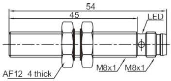 LANBAO LR08BF02DPOY-E1 индуктивный датчик M8x54мм PNP NO Sn=2мм разъем M8