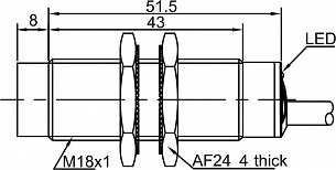 LANBAO LR18XBN12DLOY Индуктивный датчик М18х51,5мм 2-х проводный DC NO Sn=12мм кабель 2м