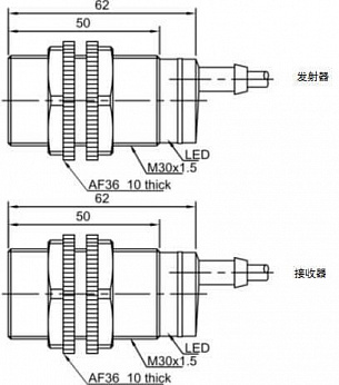LANBAO PR30S-TM20DNC оптический датчик M30 NPN NC Sn=20м (T-тип) кабель 2м /приемник