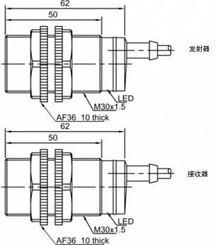 LANBAO PR30S-TM20DNC оптический датчик M30 NPN NC Sn=20м (T-тип) кабель 2м /приемник