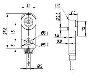 LANBAO LE12SN04DNO индуктивный датчик 27,8x12x7,1 NPN NO Sn=4мм кабель 2м