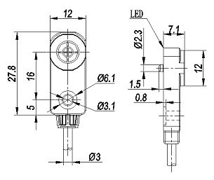 LANBAO LE12SN04DNO индуктивный датчик 27,8x12x7,1 NPN NO Sn=4мм кабель 2м