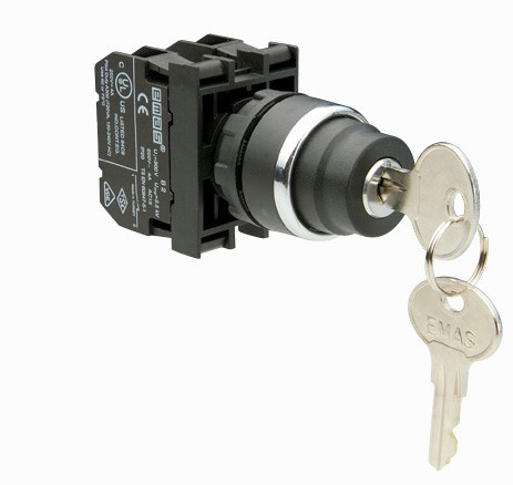 Кнопка с ключем B Series Plastic 1NO+1NC (II-0-I) 60° Key Operated Single Spring Return Removal at 0 position 22 mm Control Unit