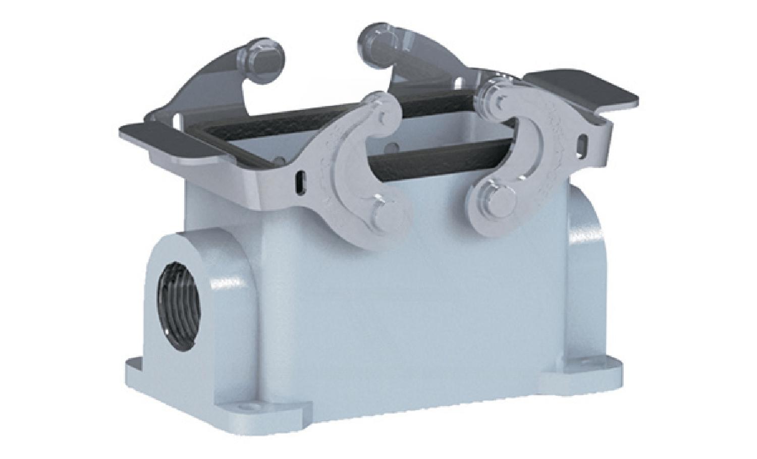 Корпус разъема, размер H10B, приборный, с фиксатором, ввод 2xM20, металл, IP65, RAL 7037