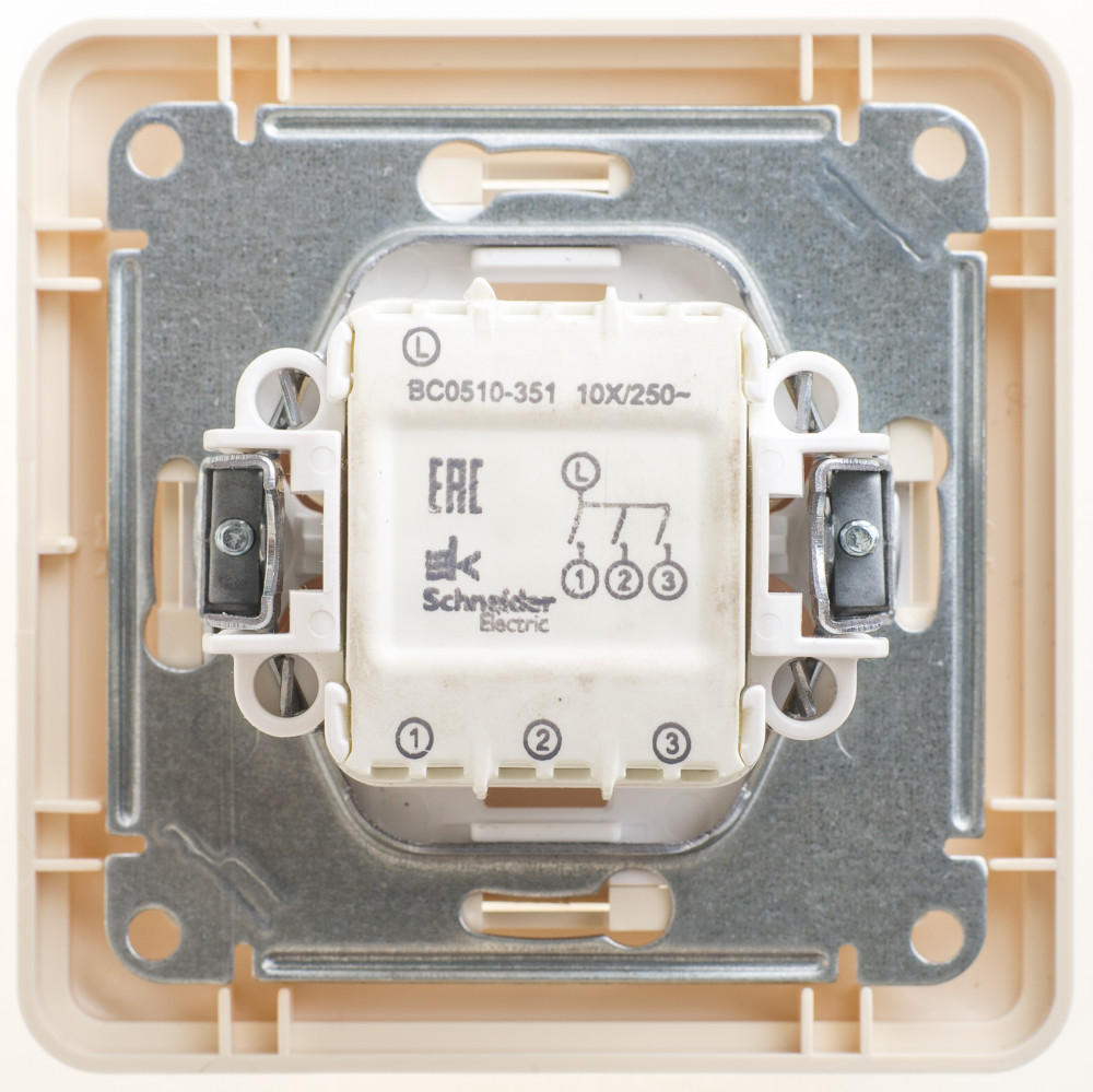 W59 3-клавишный ВЫКЛЮЧАТЕЛЬ, сх.1+1+1, 10АХ, в сборе, СЛОНОВАЯ КОСТЬ