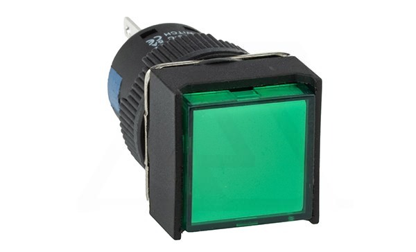 Кнопка плоская LA115-C, возврат, зеленая, квадратная,  без подсветки, 1NO+1NC, 16mm, IP40