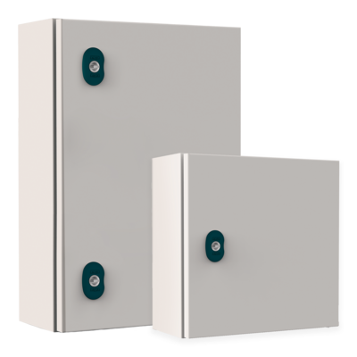 Щит ECOR моноблочный 1200x600x300мм (ВхШхГ) навесной с монтажной панелью, 1 глухая дверь, ригельный замок, 2 пластины кабельного ввода, RAL7035, IP66