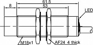 LANBAO LR18XCN20DPOY индуктивный датчик М18x61,5 PNP NO Sn=20мм кабель 2м