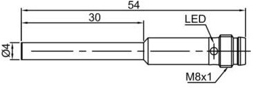LANBAO LR04QAF08DPC-E1 Индуктивный датчик 0.8 мм, цилиндрический, заподлицо, 10…30 DC, PNP, NC, нерж