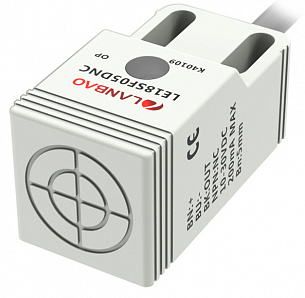 LANBAO LE18SF05DPO Индуктивный датчик 5 мм, прямоугольный, заподлицо, 10…30 DC, PNP, NO, PBT, кабель, IP67