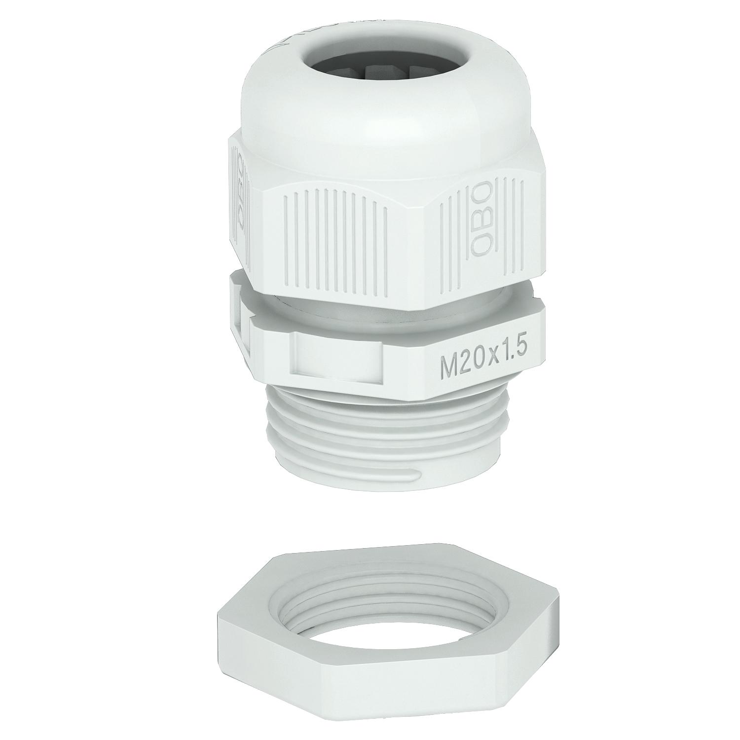 Ввод V-TEC VM20+LGR кабельный с контргайкой, М20х1.5, IP68, UV-resistant, для ввода кабеля Ø6-13мм, серый, полиамид