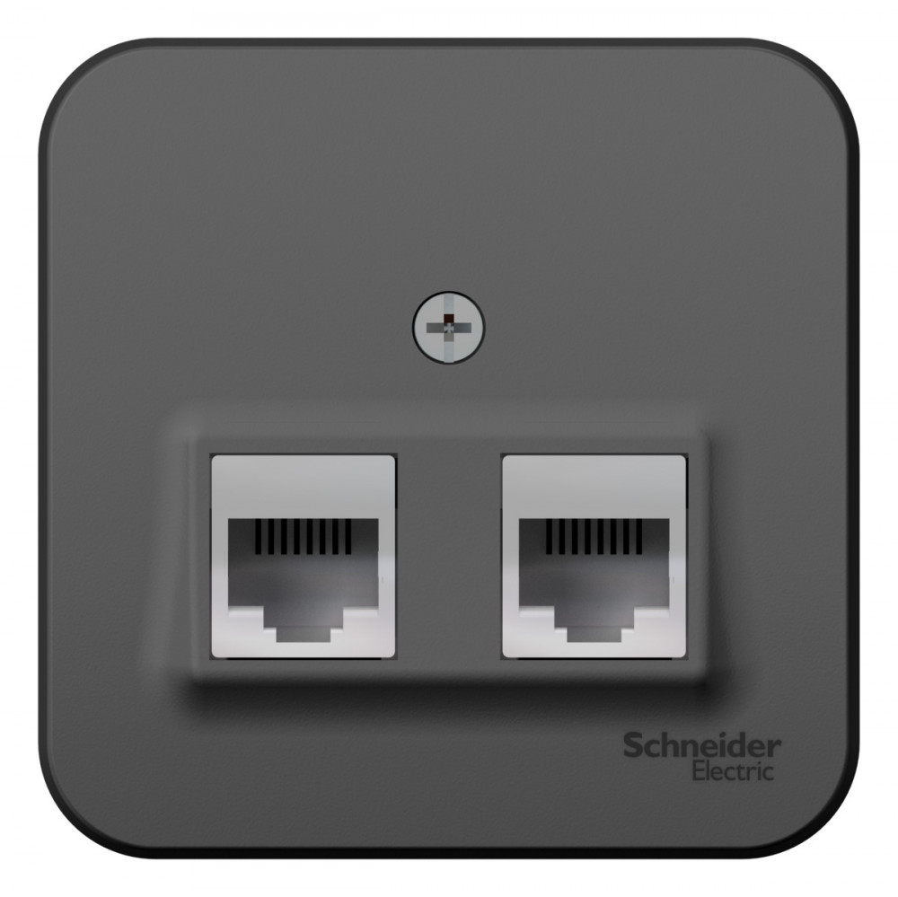 BLANCA О/У РОЗЕТКА двойная: комп.RJ45, кат.5E + телеф. RJ11, ИЗОЛ.ПЛ., АНТРАЦИТ