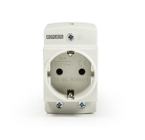 Розетка (EU), монтаж на DIN-рейку, 2P+E, с LED индикацией, серый цвет (230В, 16А) EPREU2GL