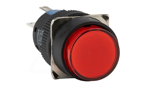 Кнопка плоская LA115-C, возврат, красная, круглая, подсветка 24VAC/DC, 1NO+1NC, 16mm, IP40