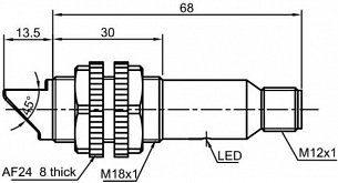 LANBAO PR18GS-DM3DPR-E2 оптический датчик угловой M18 PNP NO+NC Sn=3m, разъем M12