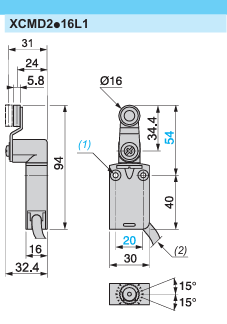 КОНЦЕВОЙ ВЫКЛЮЧАТЕЛЬ 1НО+1НЗ, стальной роликовый рычаг, кабель1м XCMD2116L1