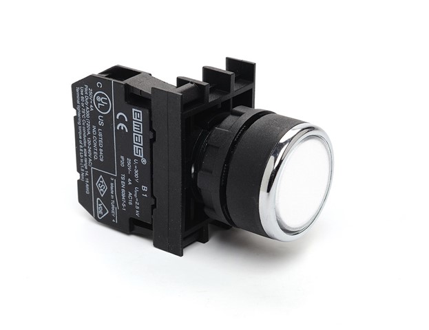 Кнопка (1НО+1НО), белый цвет, серия B (250В AC, 4А), IP50