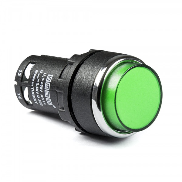 Кнопка выступающая моноблочная (1НО), зелёный цвет, серия MB (240В, 0,3А), IP50