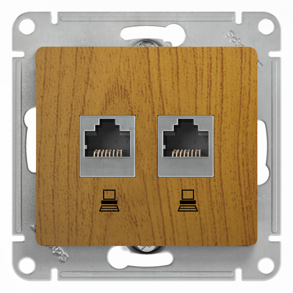 GLOSSA РОЗЕТКА двойная компьютерная RJ45+RJ45 кат. 5e, механизм, ДУБ
