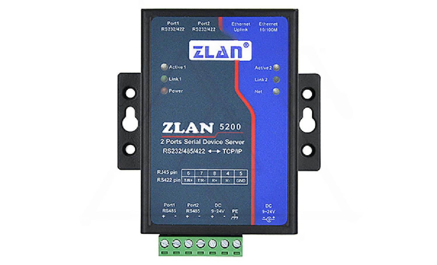 Преобразователь интерфейсов ZLAN5200, RS-232/485 в Ethernet, 2xRS-485, 2xRS-232, 24VDC