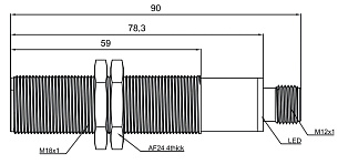LANBAO UR18-CM1D2NB-E5 Ультразвуковой датчик 60-1000 мм, 9-30 DC, 2 NPN, NO/NC, никелированная латунь, разъем M12 5-pin