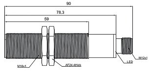 LANBAO UR18-CM1D2NB-E5 Ультразвуковой датчик 60-1000 мм, 9-30 DC, 2 NPN, NO/NC, никелированная латунь, разъем M12 5-pin