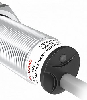 LANBAO LR18XCN08DPOG Индуктивный датчик 8 мм, цилиндрический, незаподлицо, 10…30 DC, PNP, NO, никелированная латунь, кабель PVC 2 м, IP67
