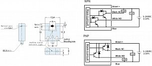 LANBAO PU05S-TGPR-U Оптический щелевой датчик 5 мм, инфракрасный светодиод, PNP, NO+NC, 5...24 DC, ABS, щелевой, кабель 1 м, IP65