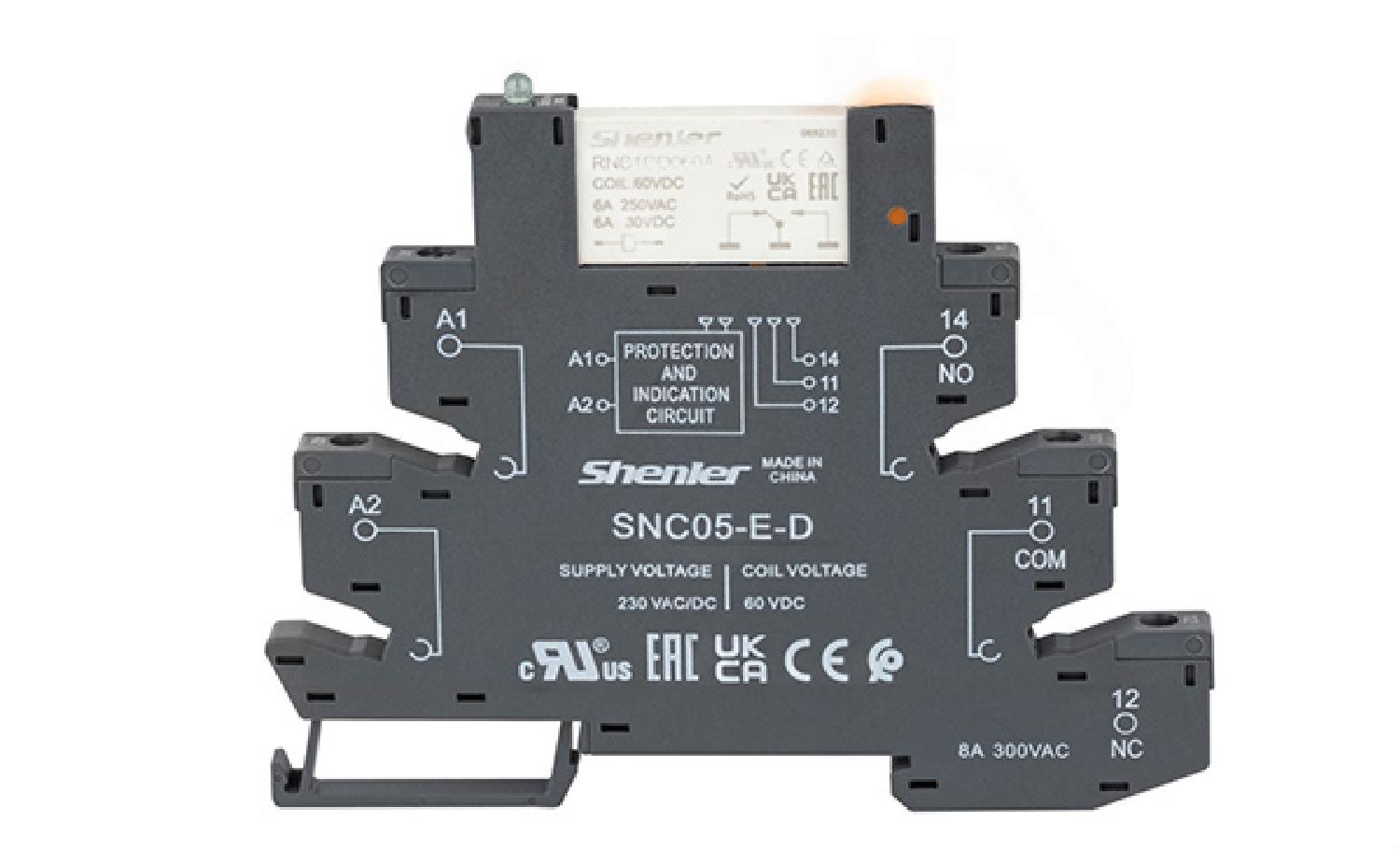 Реле интерфейсное RNC1CO060A с колодкой SNC05-E-D, винтовой зажим, 1CO, 6A(250VAC), 230VAC/DC, AgSnO2/Au, LED, W=6.2mm