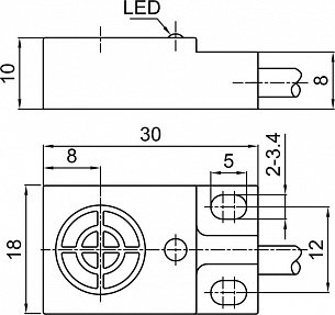 LANBAO LE10SN08DPO индуктивный датчик 18x10x30мм PNP NO Sn=8мм кабель 2м